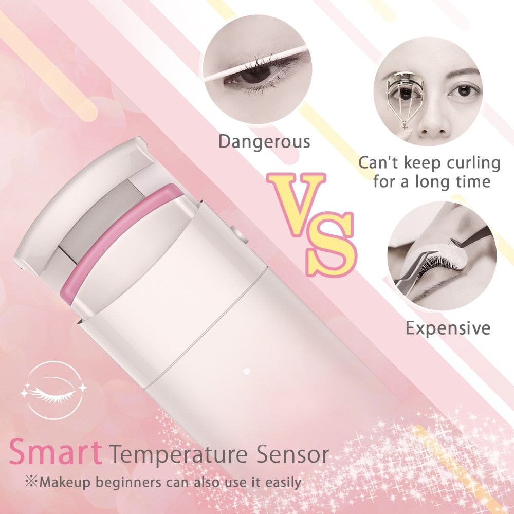 Electric eyelash curler with smart temperature sensor for safe and effective lash lifting.